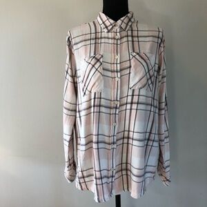 Women’s Maison Coupé Pink Plaid Button down Open back Flannel Shirt size L